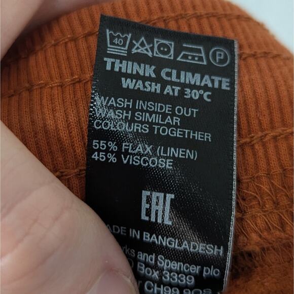 M&S Collection Rust Orange Flax Linen Drawstring Wide Leg Pants Size 14 Short - Picture 7 of 8